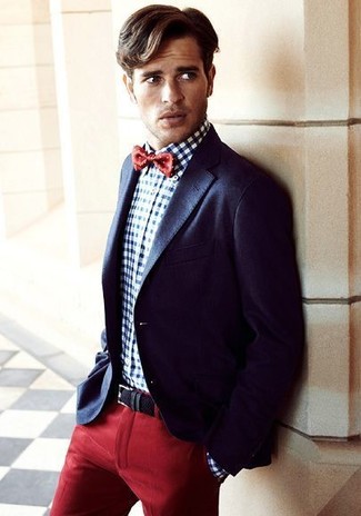 Red Polka Dot Bow-tie Outfits For Men: 