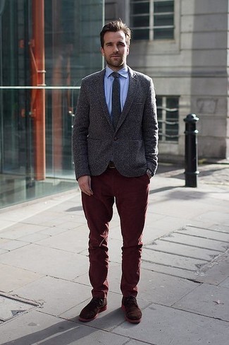 Charcoal Wool Tie Outfits For Men: 