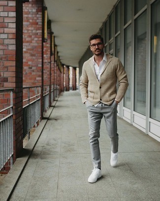 Tan Knit Blazer Outfits For Men: 