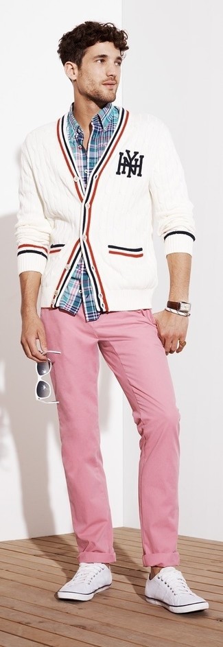 White Knit Cardigan Outfits For Men: 
