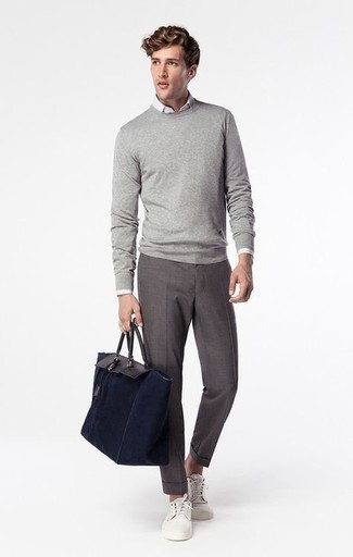 Navy Suede Tote Bag Outfits For Men: 