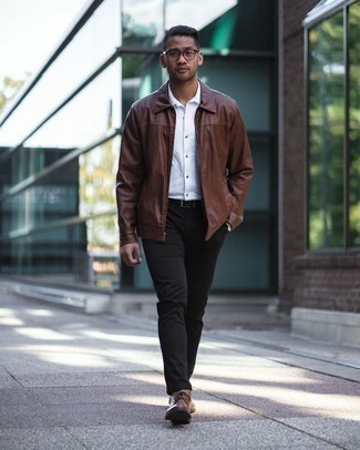 Black Pants with Brown Shoes Outfits For Men: 