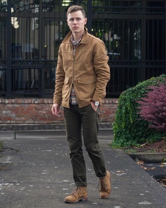 Tan Leather Casual Boots Outfits For Men: 