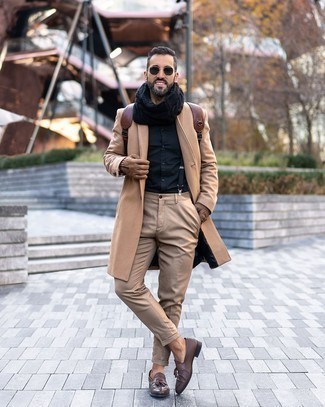 Black Knit Scarf Outfits For Men: 