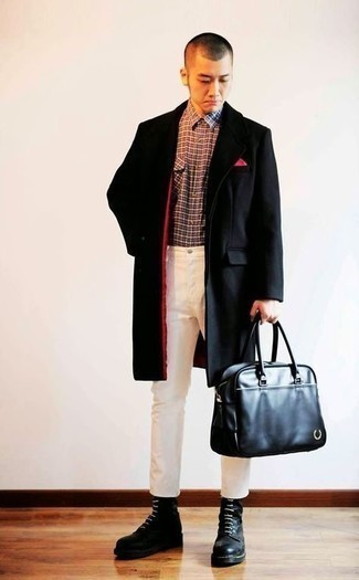 Black Leather Tote Bag Outfits For Men: 