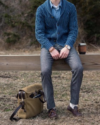 Navy Shawl Cardigan Outfits For Men: 