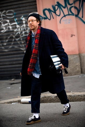 Red Plaid Scarf Outfits For Men: 