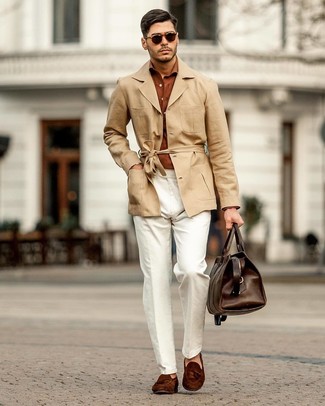 Tan Trenchcoat Summer Outfits For Men: 