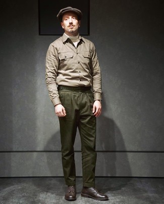 Dark Brown Flat Cap Spring Outfits For Men: 