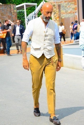 Tan Woven Leather Belt Outfits For Men: 