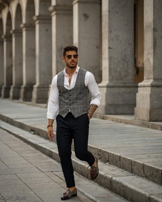 Charcoal Check Waistcoat Outfits: 