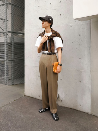 Brown Print Baseball Cap Outfits For Men: 