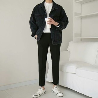 Black Denim Jacket Outfits For Men: 