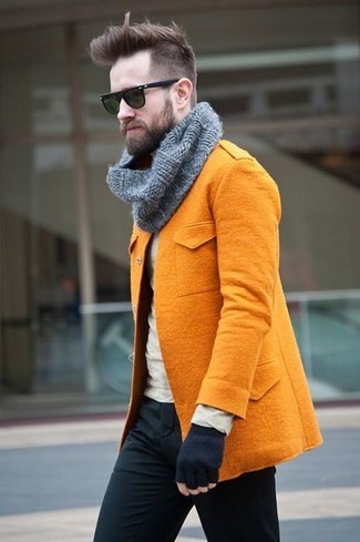 Orange Pea Coat Outfits: 