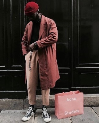 Burgundy Trenchcoat Outfits For Men: 