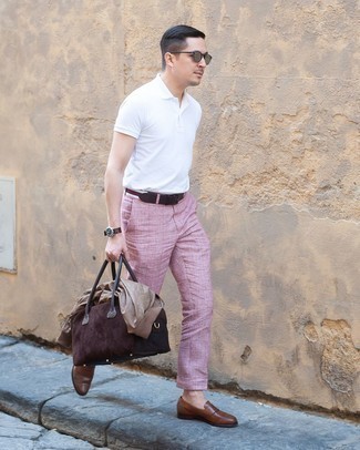 Pink Plaid Chinos Outfits: 