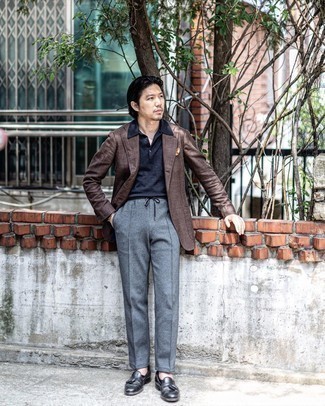 Dark Brown Linen Blazer Outfits For Men: 