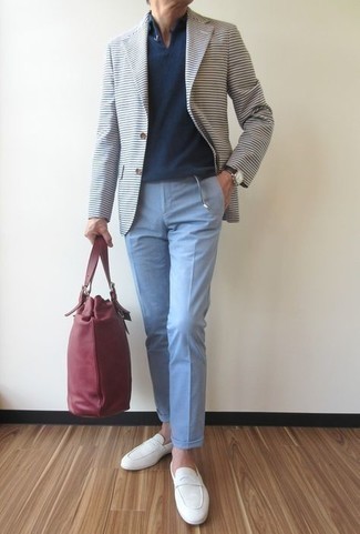 Burgundy Leather Tote Bag Outfits For Men: 
