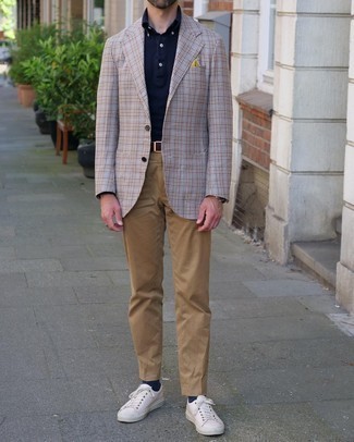 Multi colored Houndstooth Blazer Outfits For Men: 