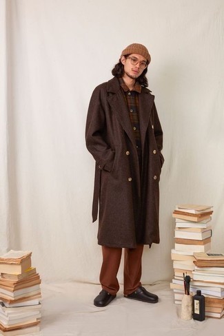 Dark Brown Overcoat Outfits In Their 20s: 