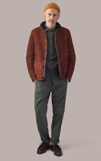 Burgundy Leather Desert Boots Winter Outfits: 