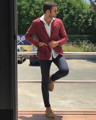 Burgundy Blazer Outfits For Men: 