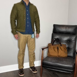 Olive Denim Jacket Outfits For Men: 