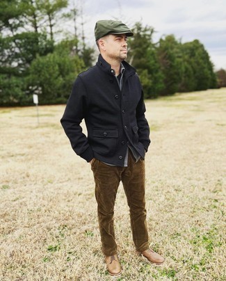 Olive Flat Cap Outfits For Men: 