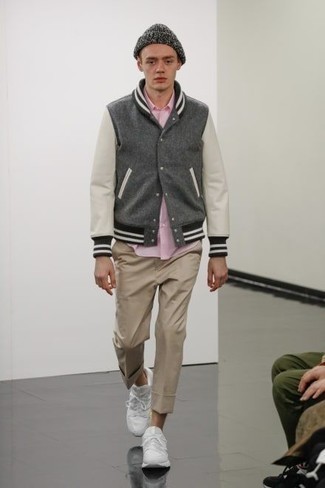 Grey Varsity Jacket Outfits For Men: 