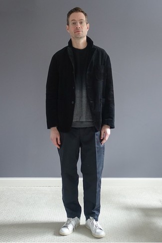 Black Corduroy Blazer Outfits For Men: 