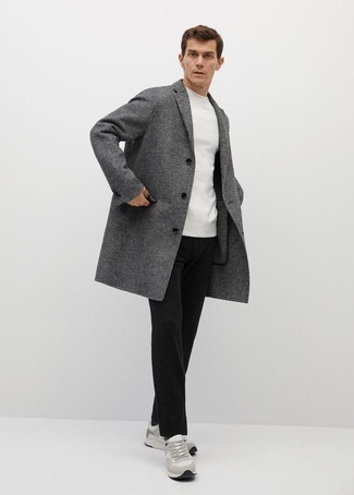 Grey Check Overcoat Outfits: 