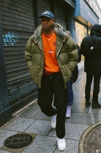 Orange Print Sweatshirt Smart Casual Outfits For Men: 