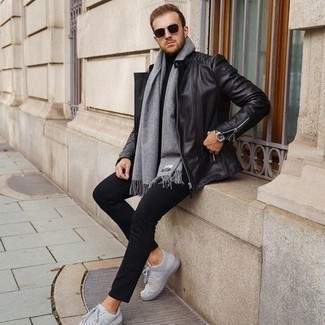 Black Biker Jacket Outfits For Men: 