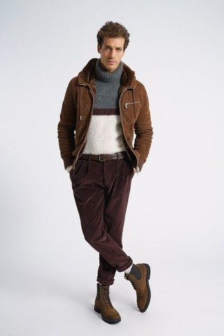 Dark Brown Suede Casual Boots Outfits For Men: 
