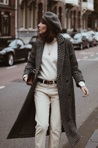 Black and White Houndstooth Coat Outfits For Women: 