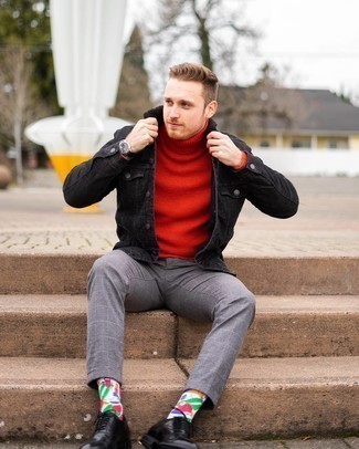 Red Wool Turtleneck Outfits For Men: 