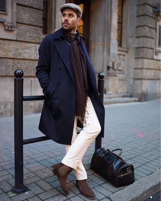 Dark Brown Scarf Outfits For Men: 