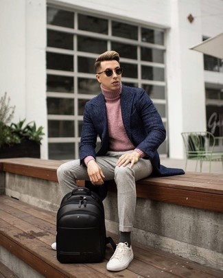 Pink Turtleneck Chill Weather Outfits For Men: 