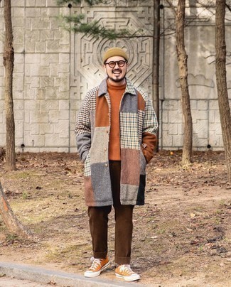Orange Knit Turtleneck Outfits For Men: 