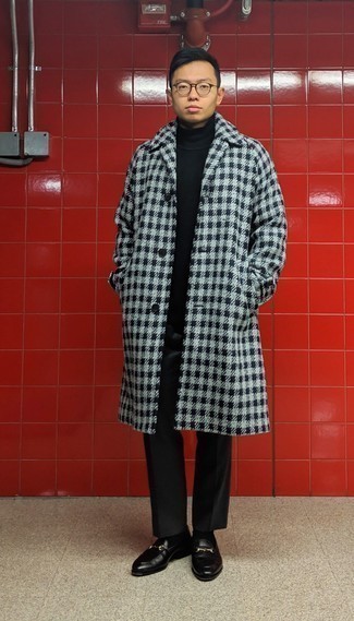 Grey Gingham Overcoat Outfits: 
