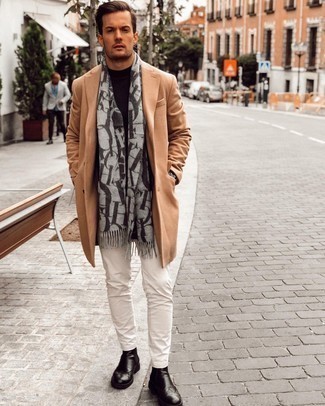 Grey Print Scarf Outfits For Men: 