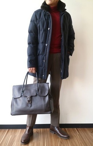 Navy Leather Holdall Outfits For Men: 