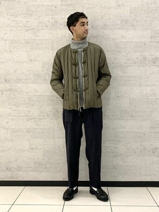 Olive Lightweight Puffer Jacket Outfits For Men: 
