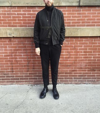 Dark Green Varsity Jacket Outfits For Men: 