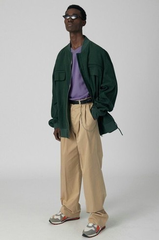 Dark Green Bomber Jacket Outfits For Men: 