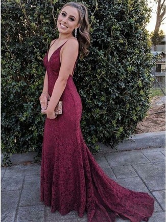 Burgundy Lace Evening Dress Outfits: 