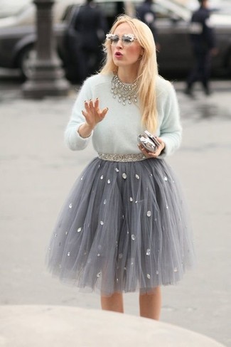 Grey Tulle Full Skirt Outfits: 