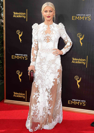 White Embroidered Evening Dress Outfits: 