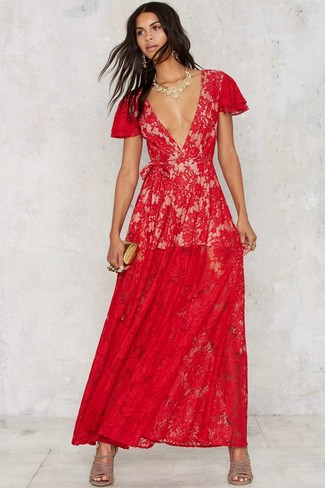 Red Lace Maxi Dress Outfits: 