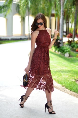 Burgundy Lace Midi Dress Outfits: 